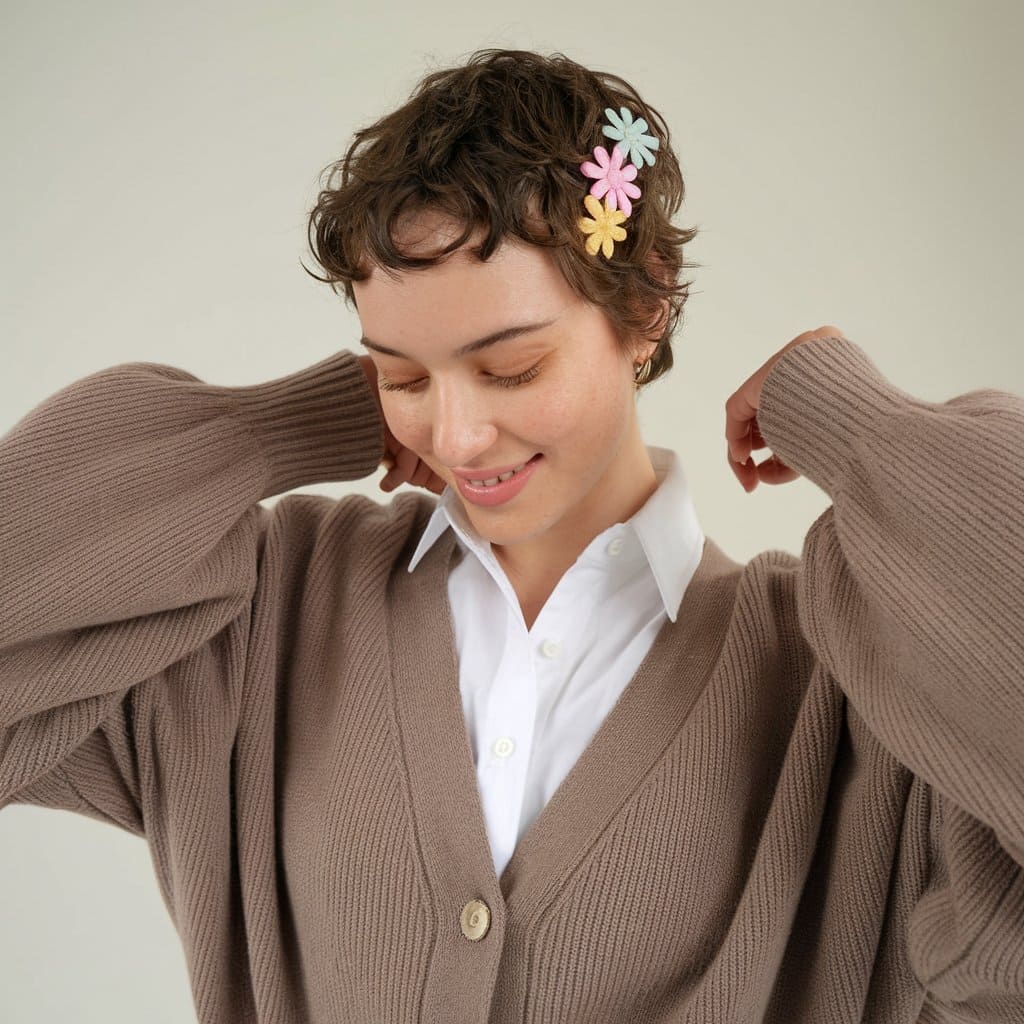 Curly Pixie with Flower Clips