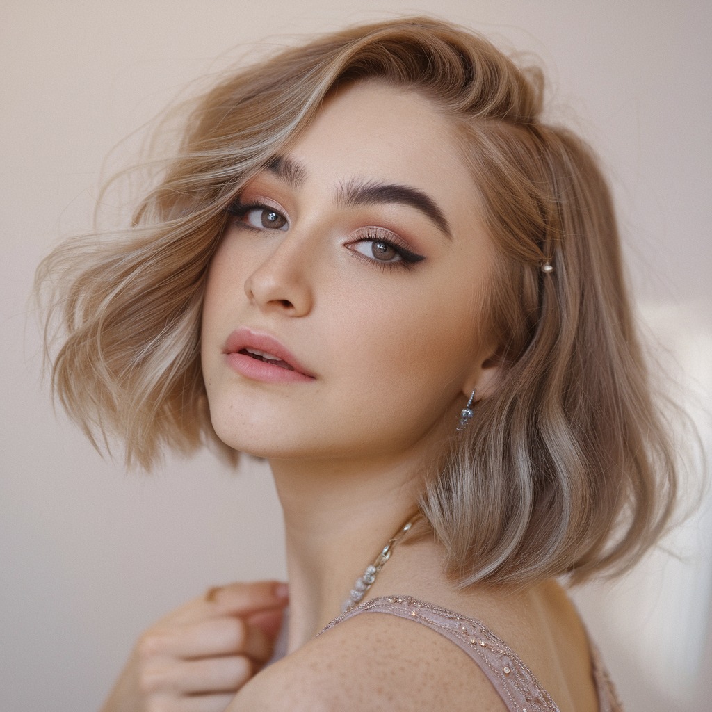 Asymmetrical Bob with Subtle Curls