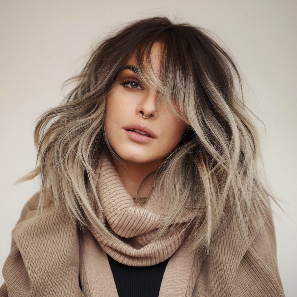 Layered Long Wolf Cut With Balayage