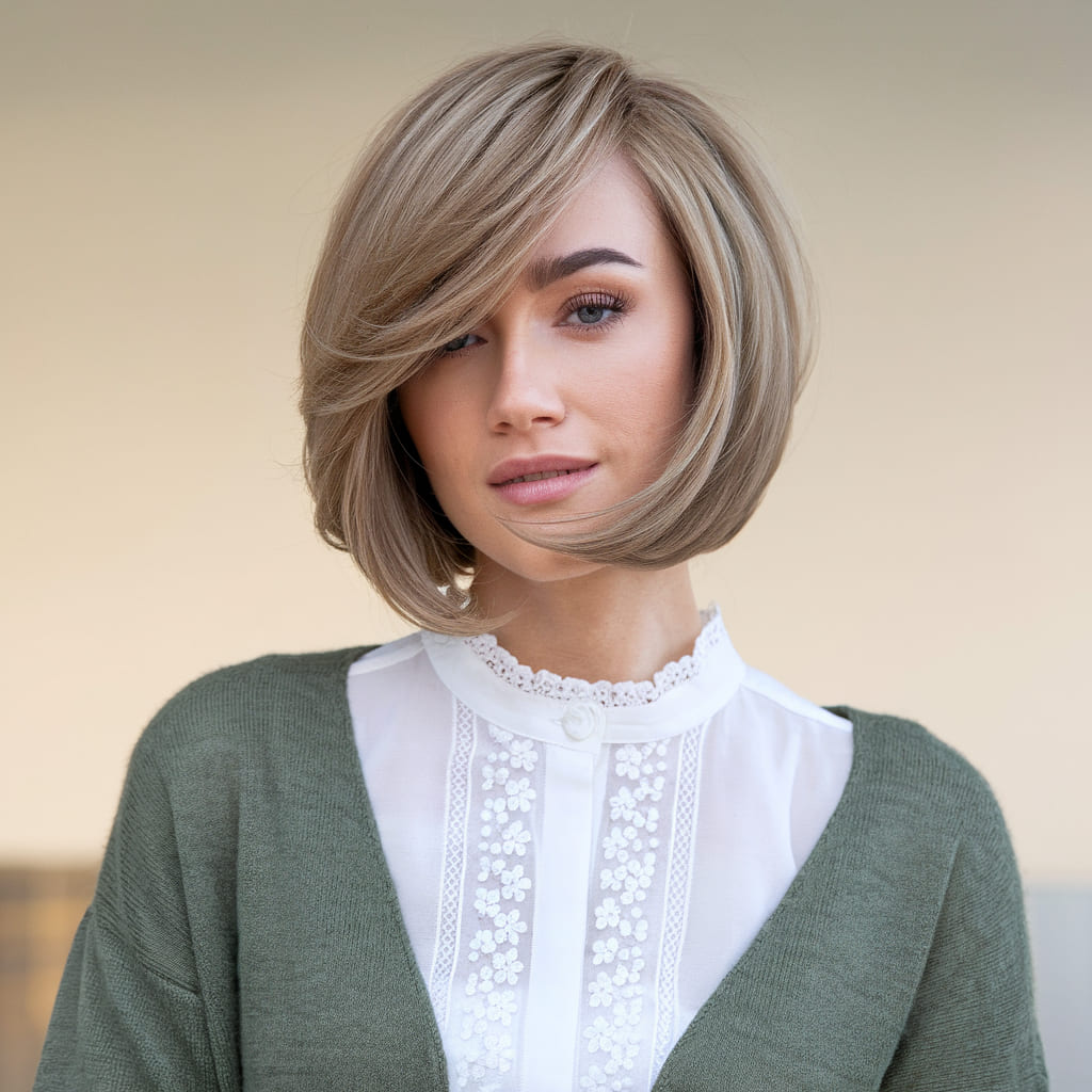 Soft Cropped Bob with Side Part