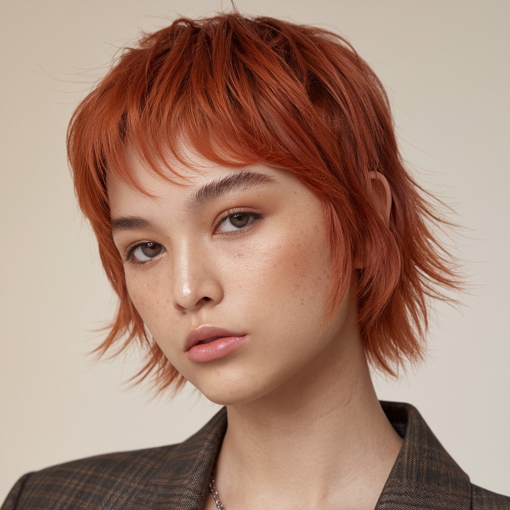 Bold Red Stacked Wedge with Layered Bangs