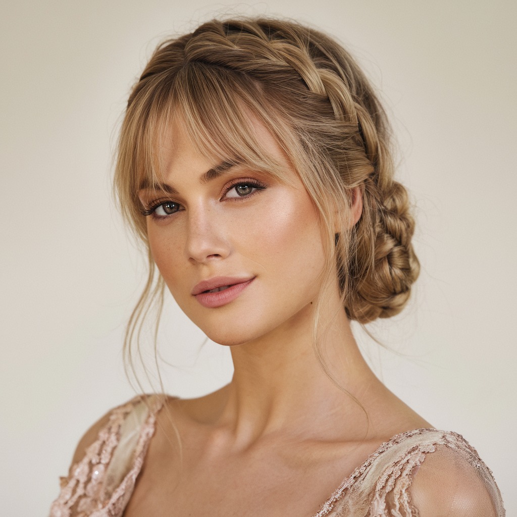 Braided Chignon with Wispy Bangs