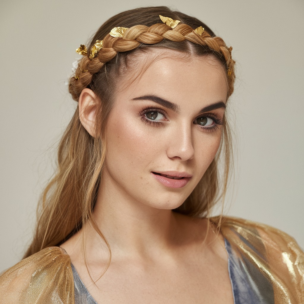 Braided Crown with Gold Leaf Accents