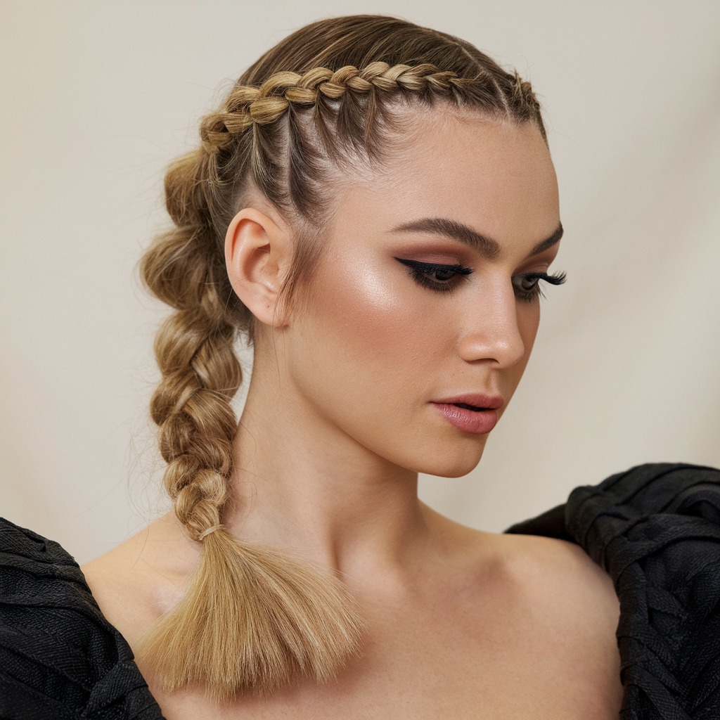 Braided Low Ponytail with Textured Ends