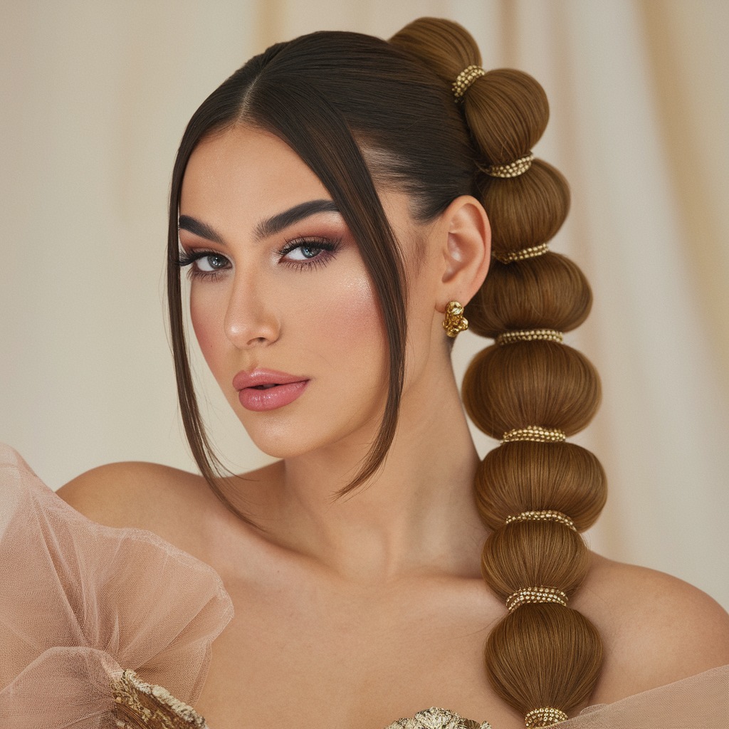 Bubble Ponytail with Gold Accessories