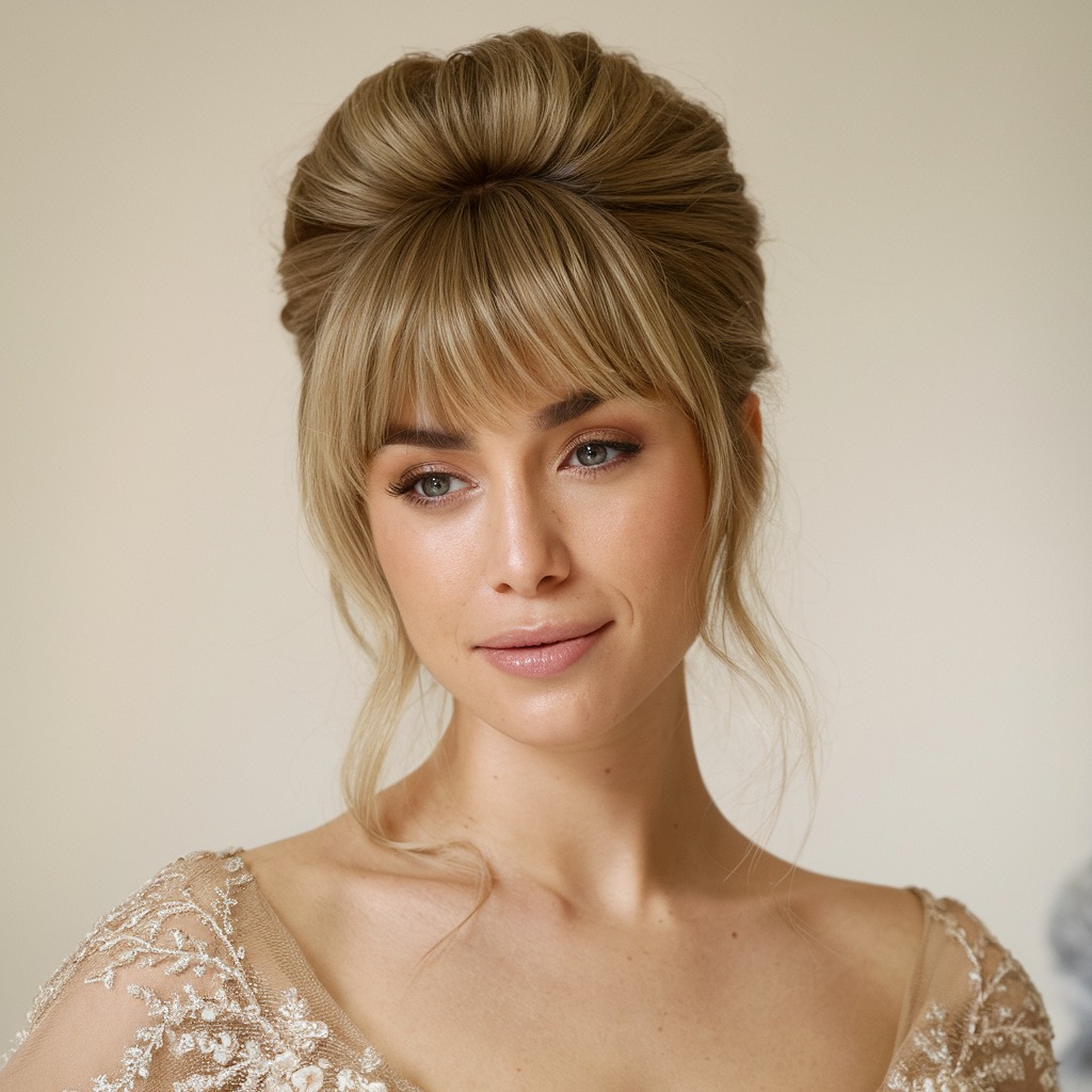 Elegant Beehive with Blunt Bangs