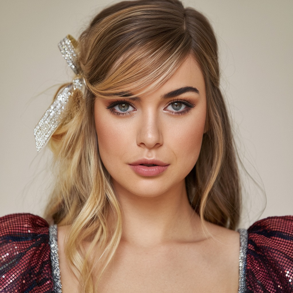 Faux Side Bangs with Sparkling Hair Ribbon