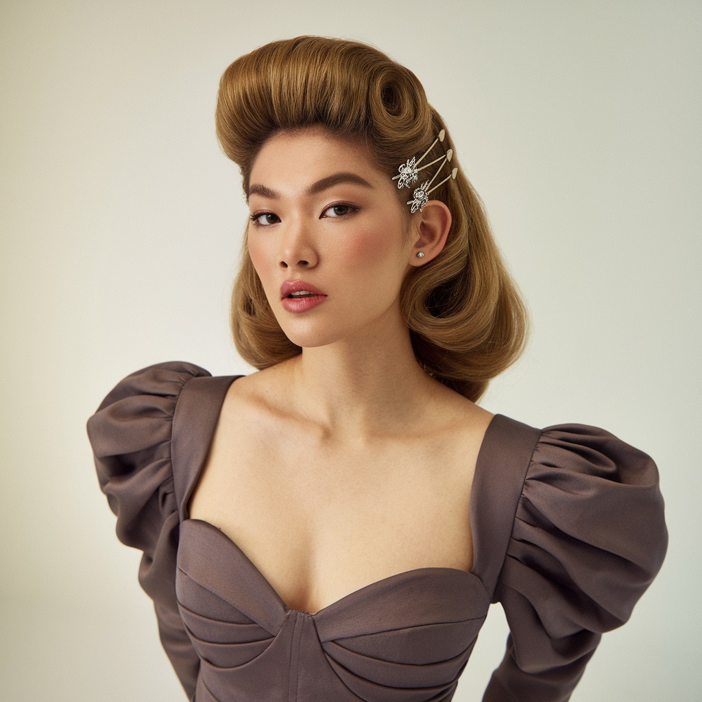 Front Bouffant with Decorative Hair Pins