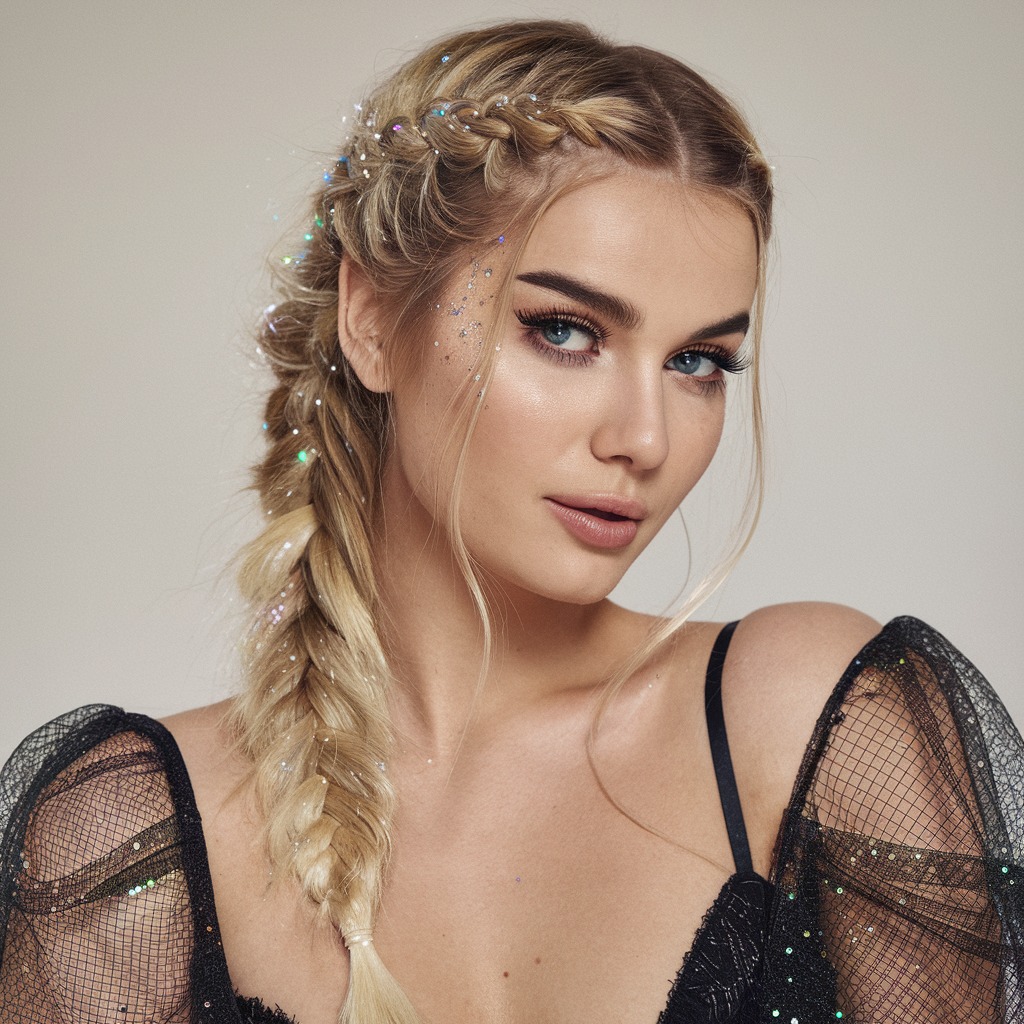 Front Fishtail Braid with Glitter Hairspray