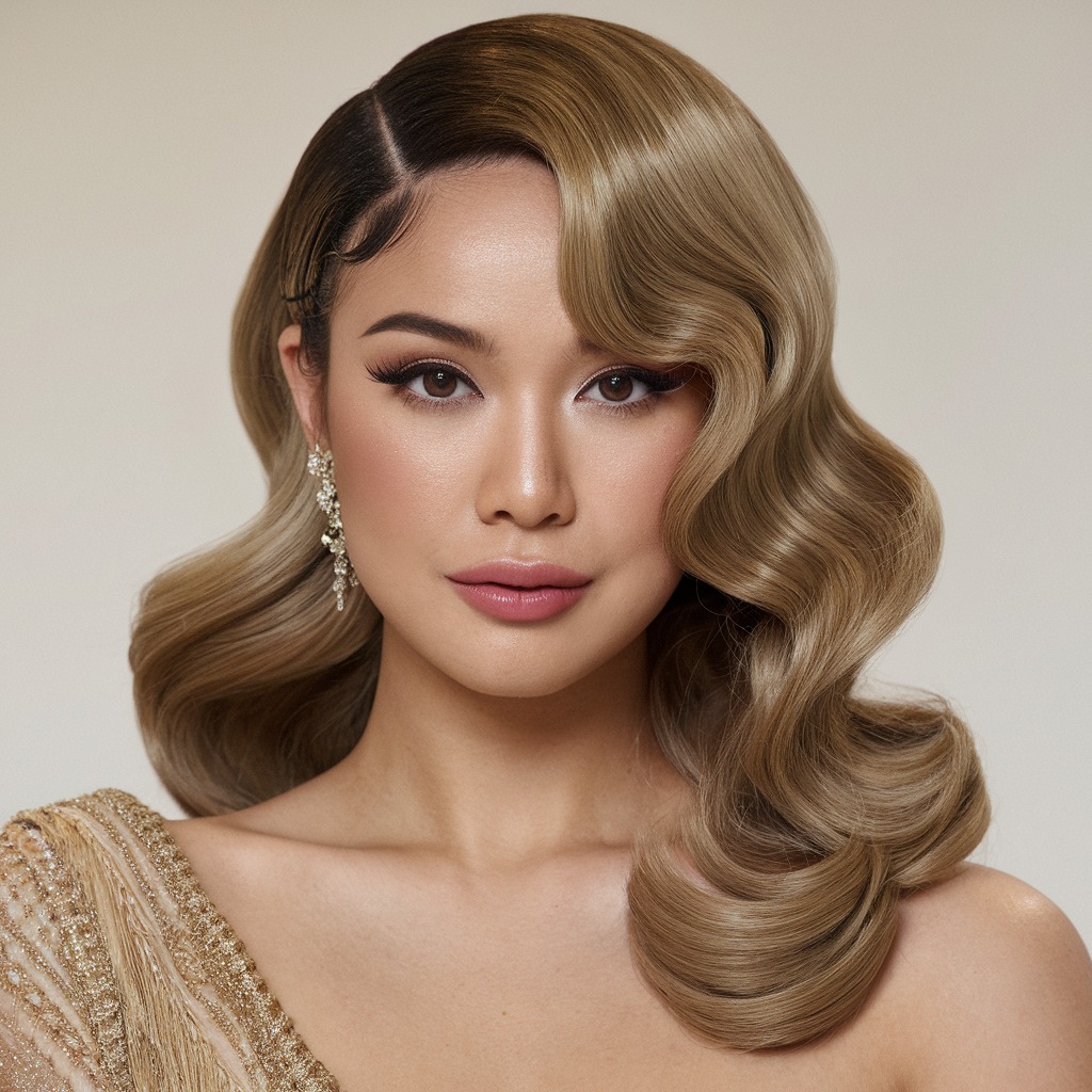 Glamorous Finger Waves with Side Part