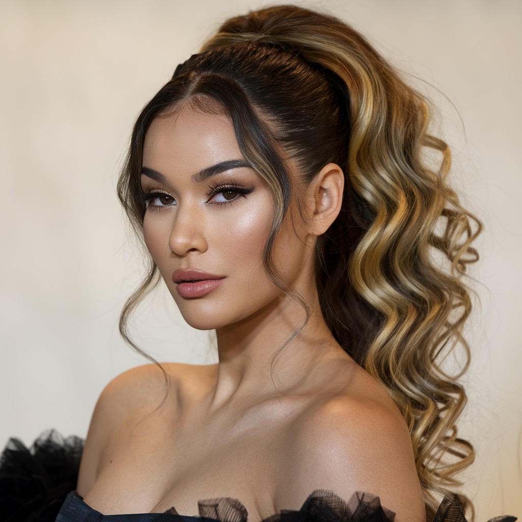 High Half-Up Ponytail with Loose Curls