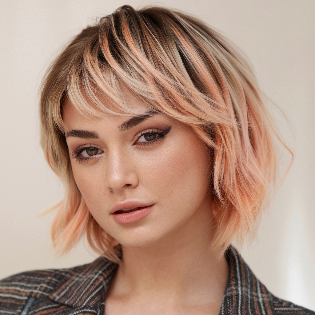 Inverted Stacked Wedge with Peach Highlights