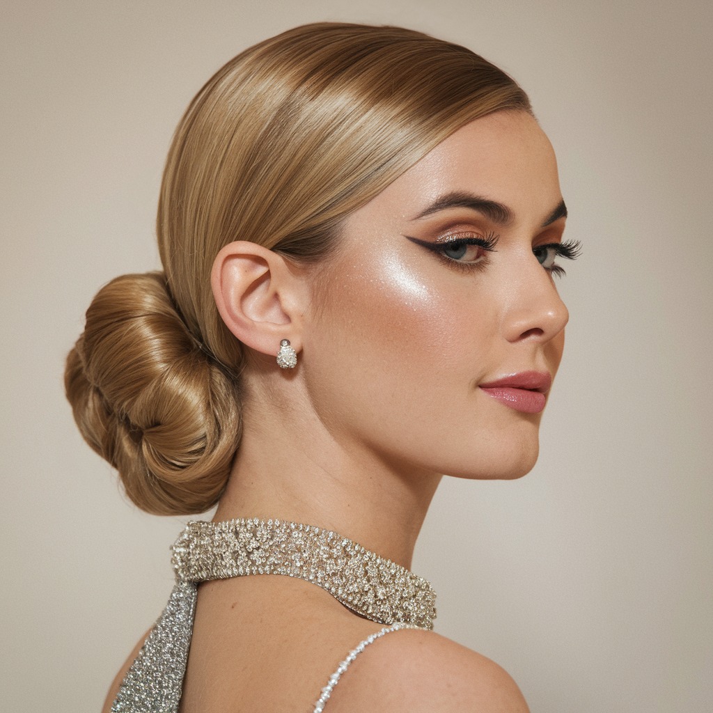 Sleek Low Knot with Side Part