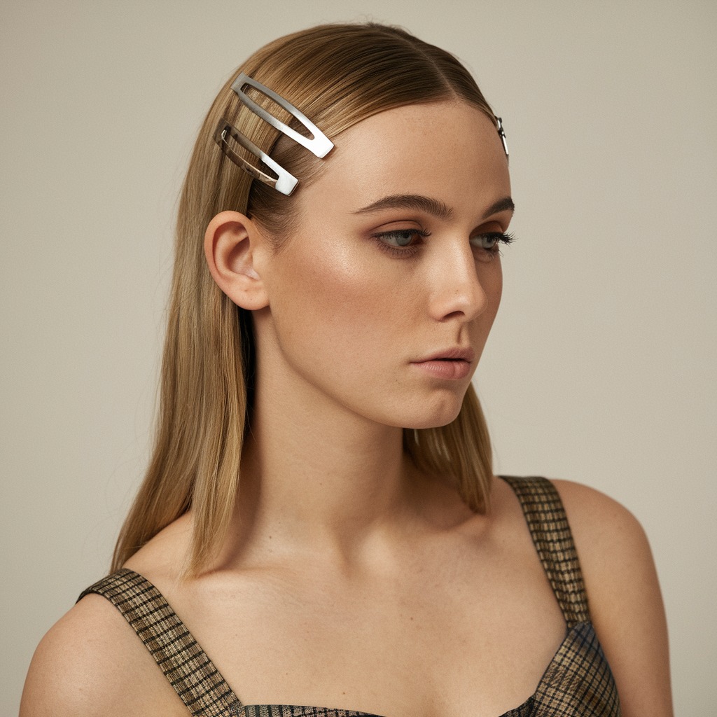 Sleek Middle Part with Metallic Hair Clips