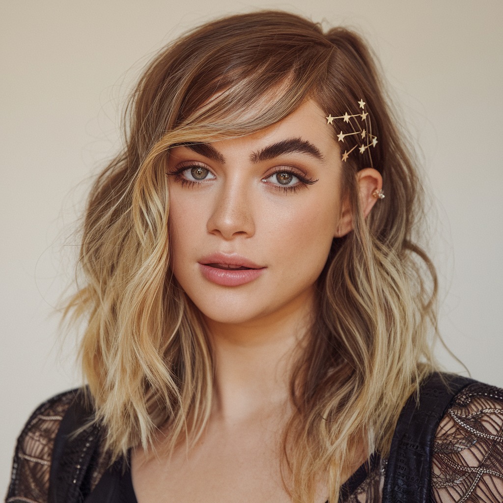 Wavy Side Bangs with Star Pins