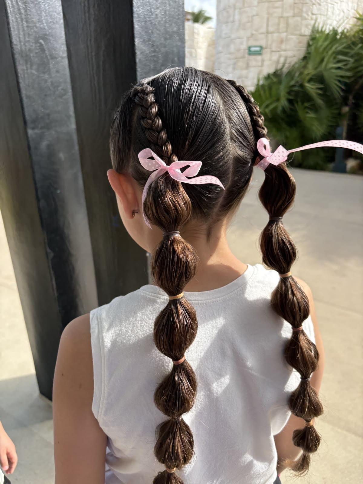 Braided Bubble Pigtails with Pink Bows