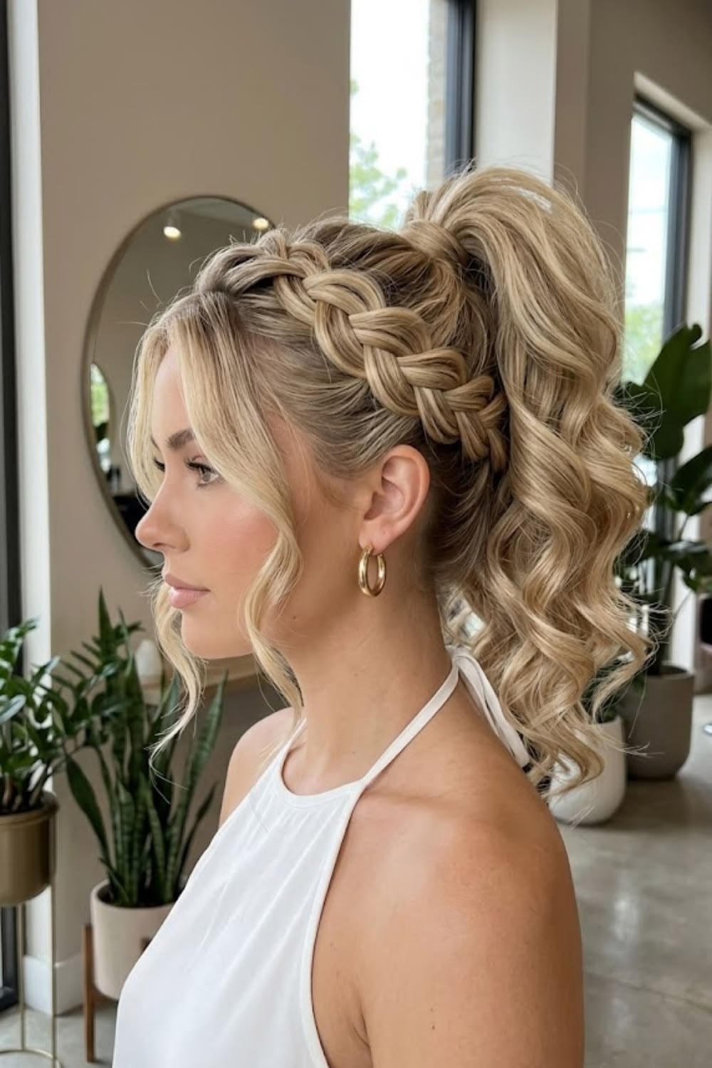 Braided Crown High Ponytail Hairstyle