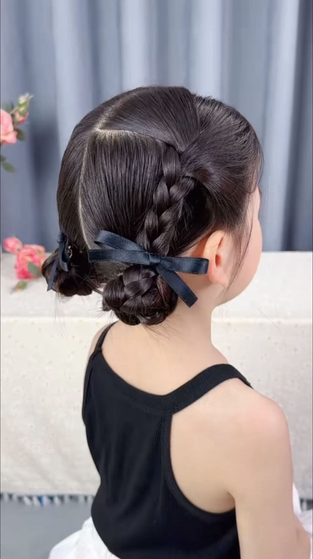 Braided Low Buns with Ribbon Bows