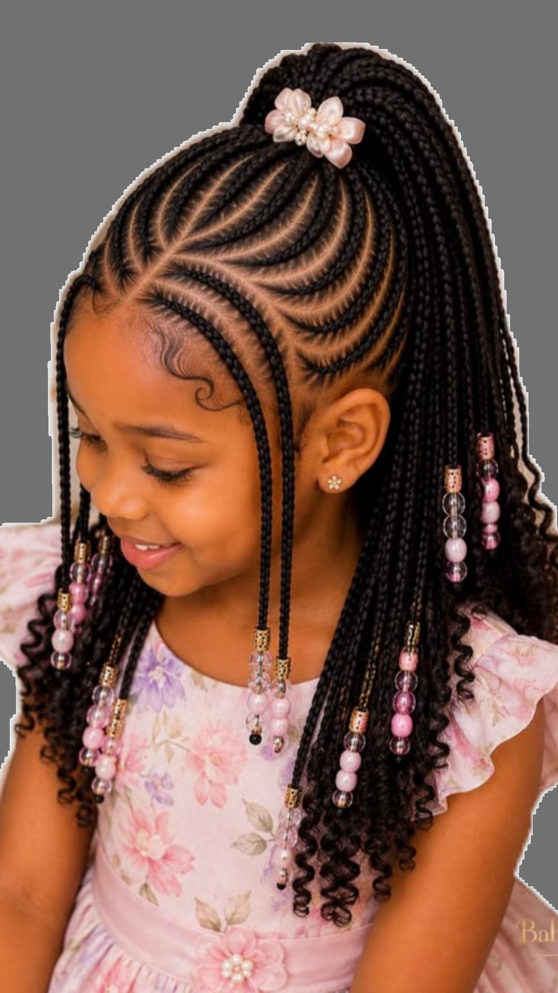 Curved Cornrow Ponytail with Beads