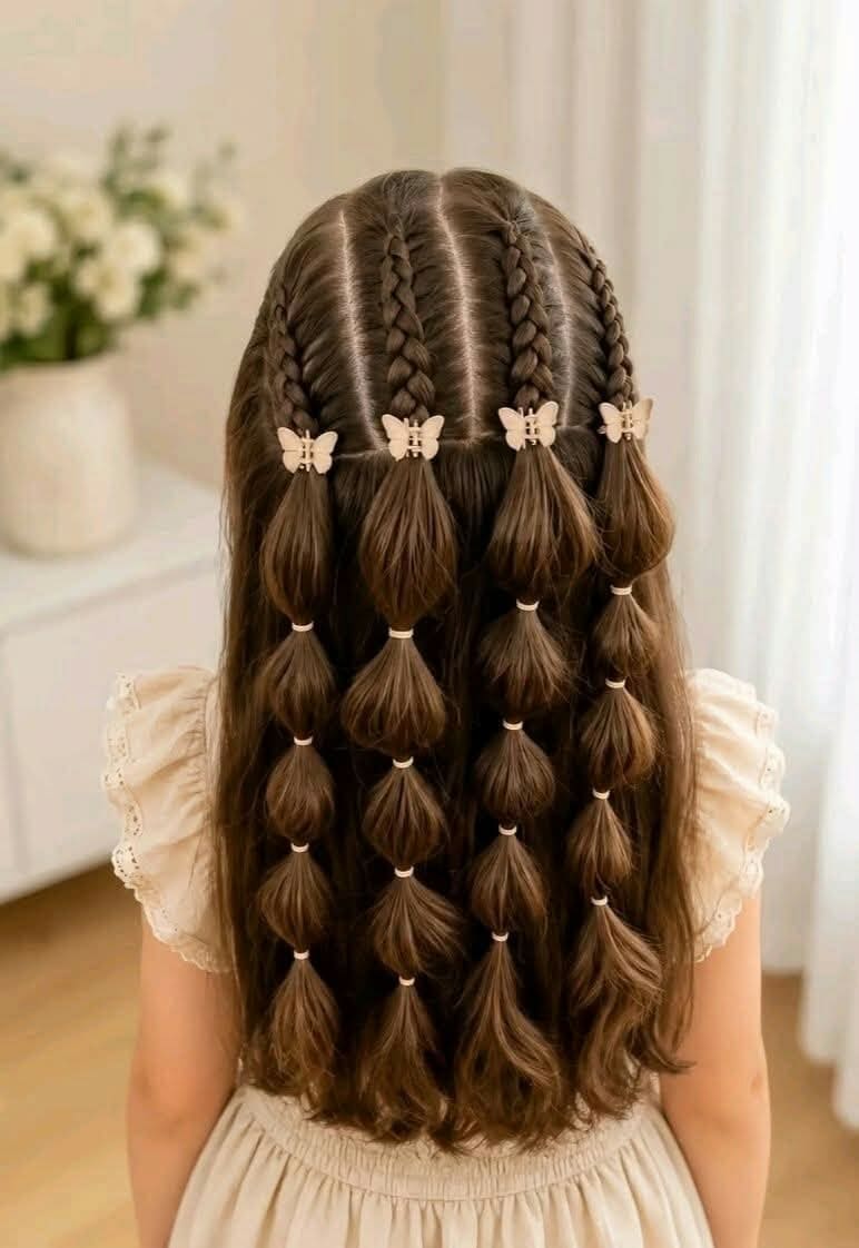 Four Braided Bubble Ponytails