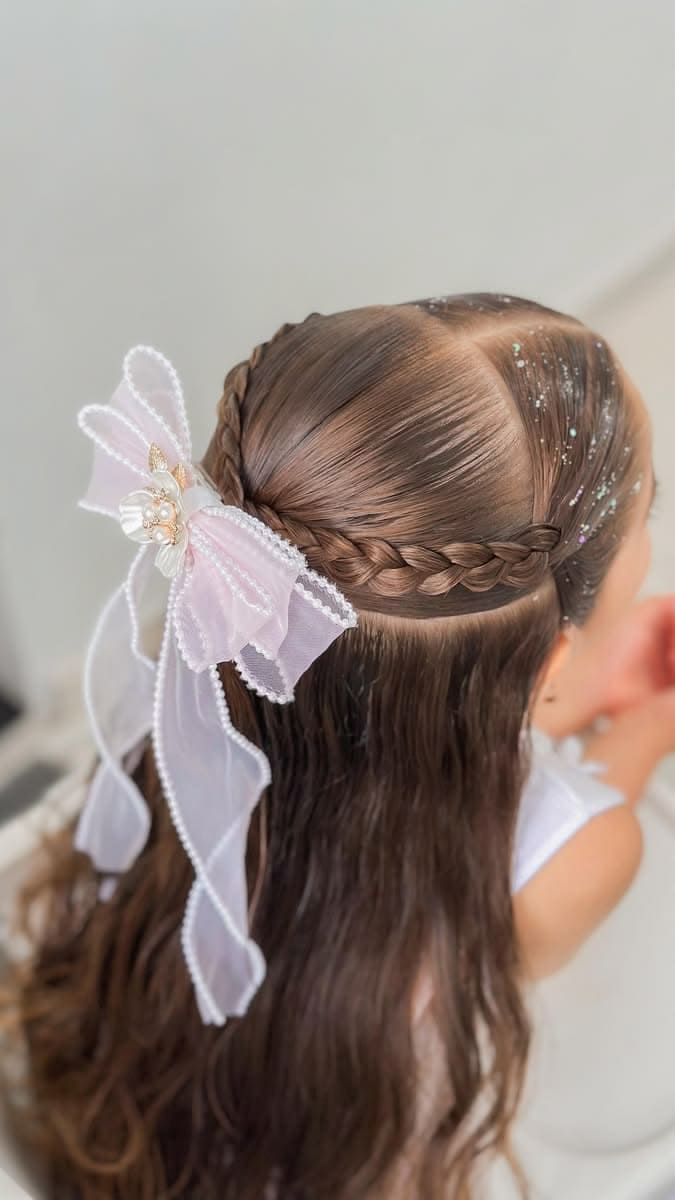 Half-Up Crown Braid with Oversized Bow