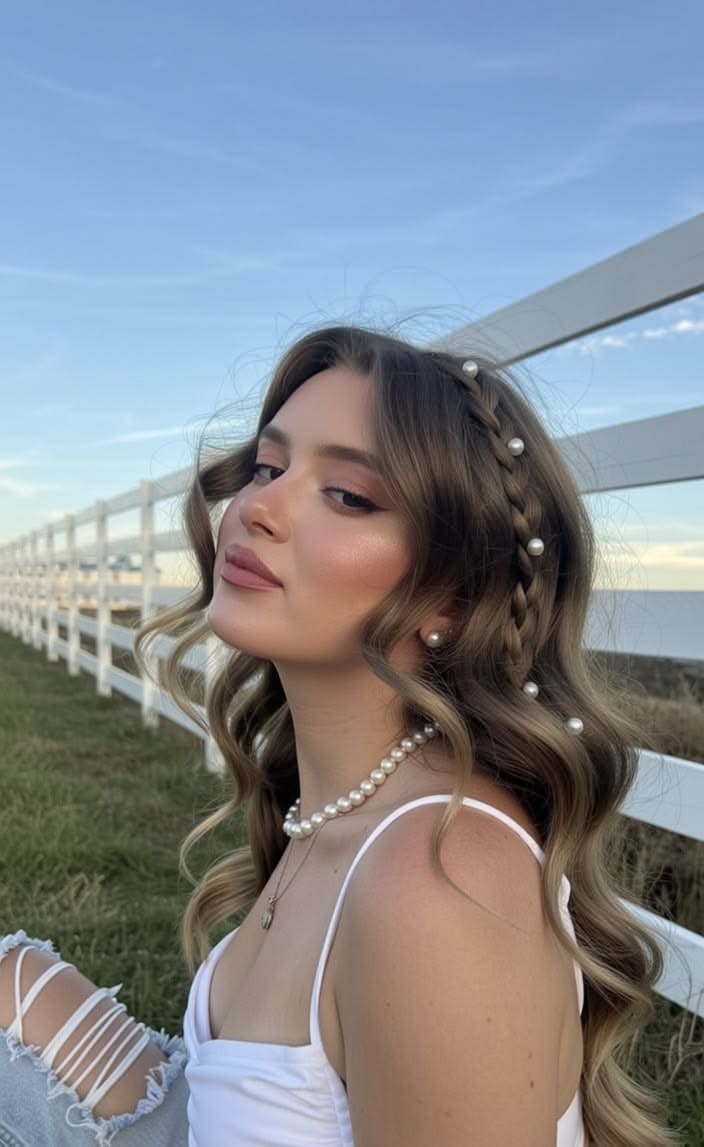 Pearl-Embellished Side Crown Braid