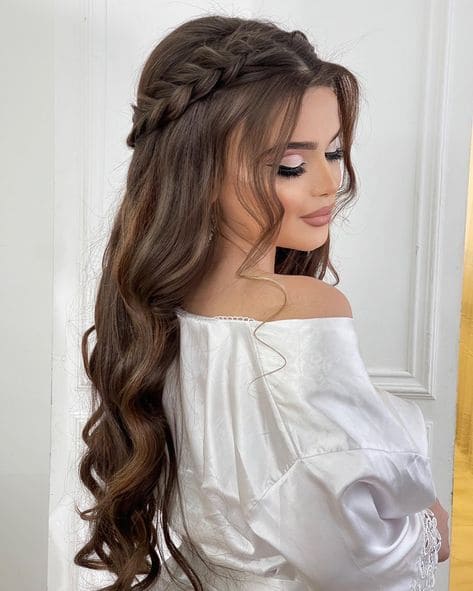 Side-Swept Braided Crown with Loose Curls