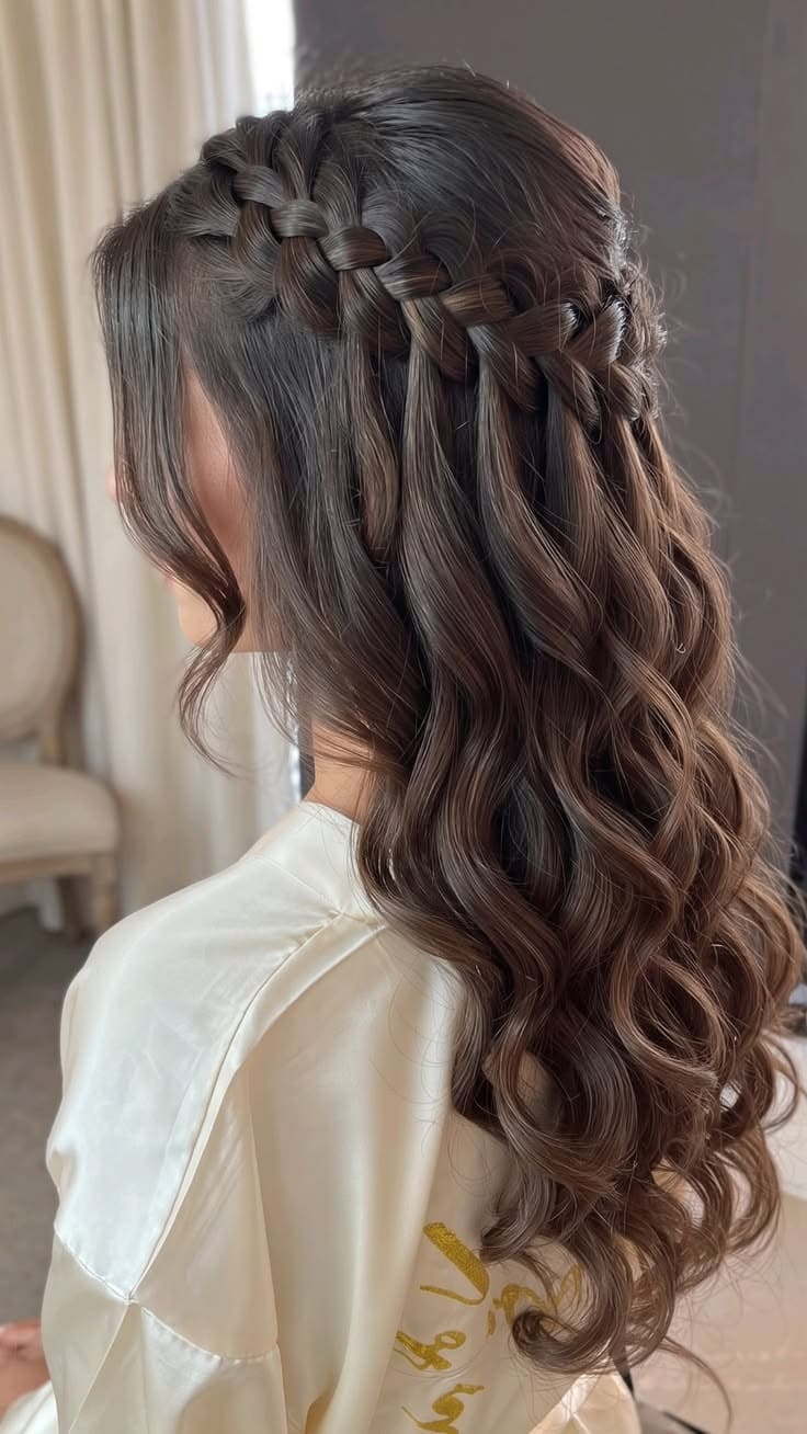 Waterfall-Inspired Crown Braid with Cascading Waves
