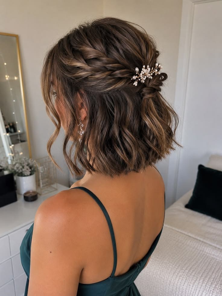 Braided Half-Up Wavy Lob