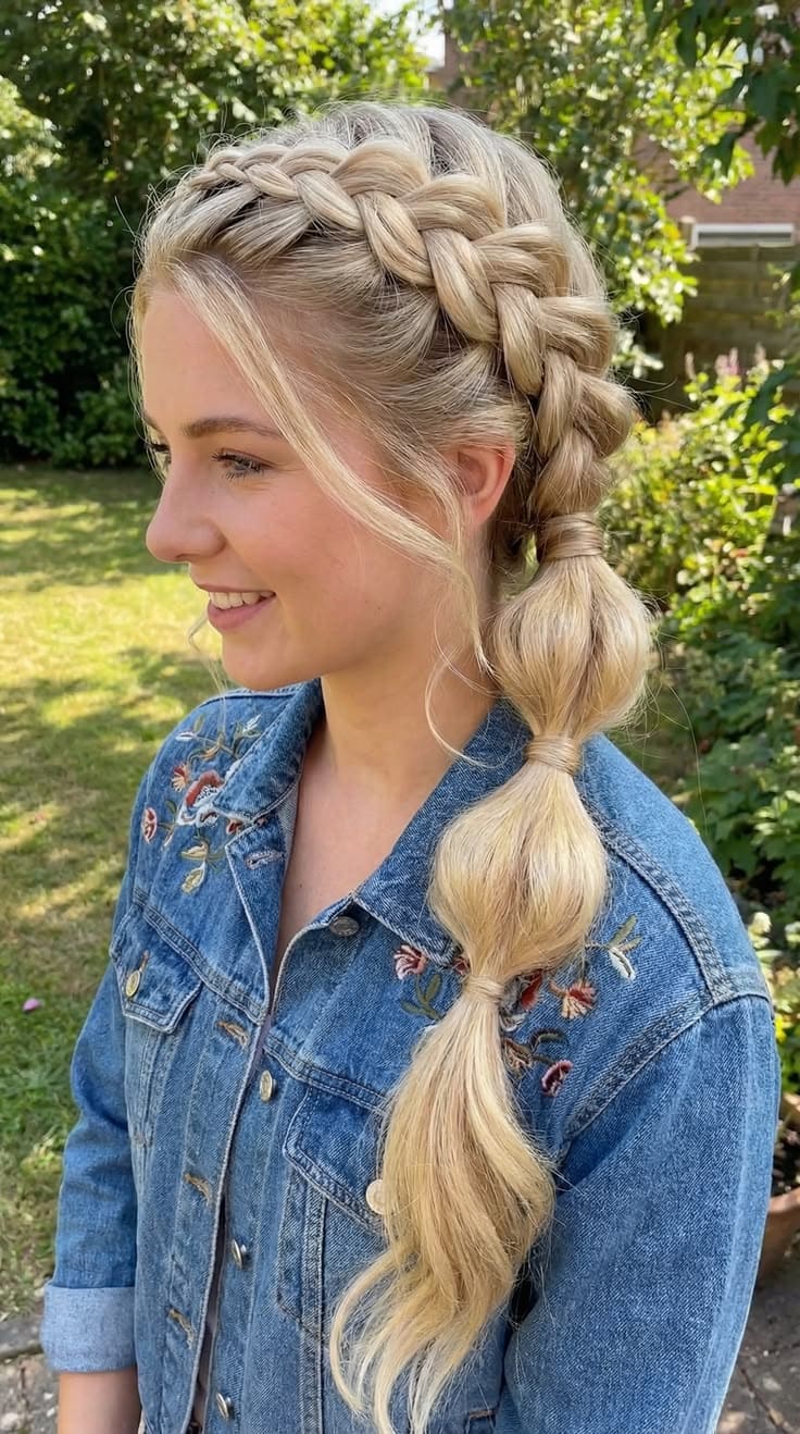 Dutch Braid Bubble Ponytail