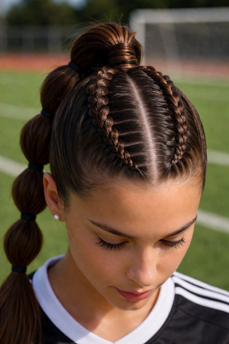 Dutch Braids with Bubble Ponytail