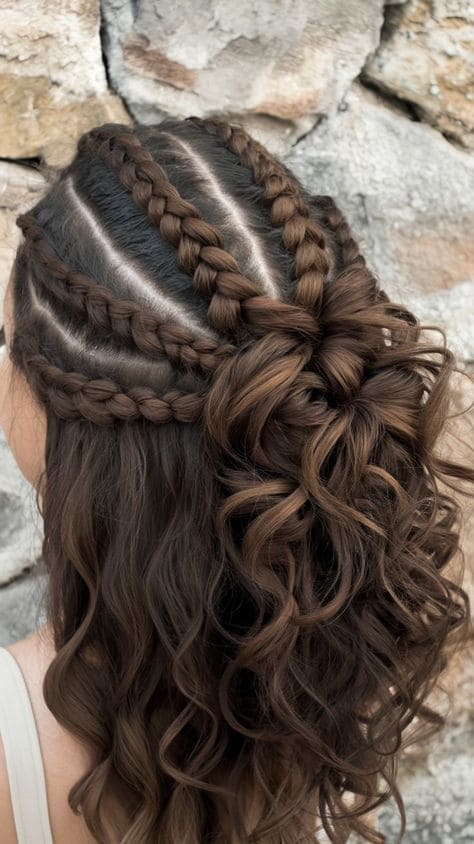 Multi-Dutch Braid Half-Up Ponytail
